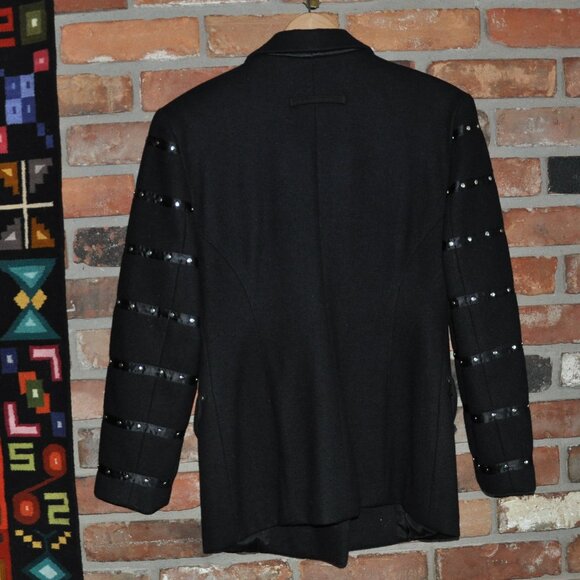 PARASUCO BLACK Wool Tailoreded Fitted CAR Coat Jacket Studded sleeves Zip-up Lrg - Picture 13 of 15